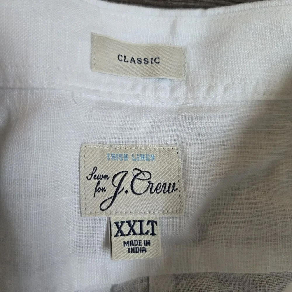 J Crew Mens XXLT Baird McNutt Irish Linen Shirt White Short Sleeve Button Front